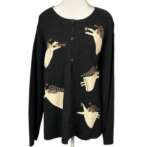 Vintage Carroll Reed Cardigan Christmas Angel Button Up Sweater Women Size XL